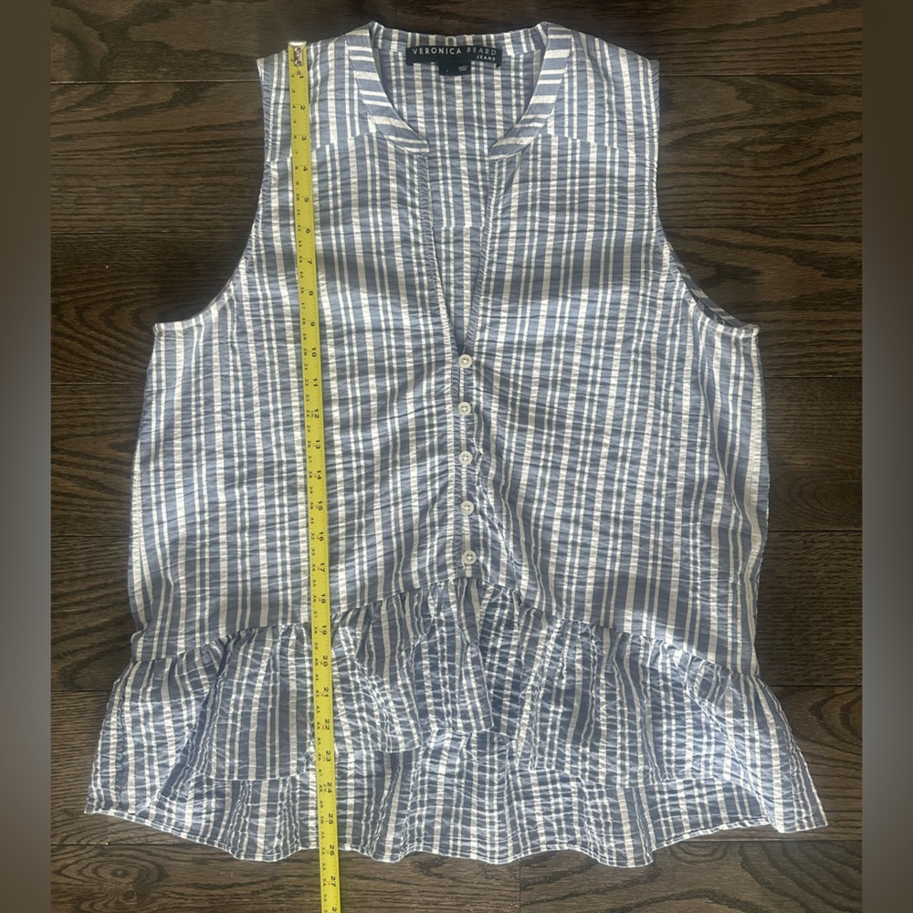 Veronica Beard Blue and White Striped Top